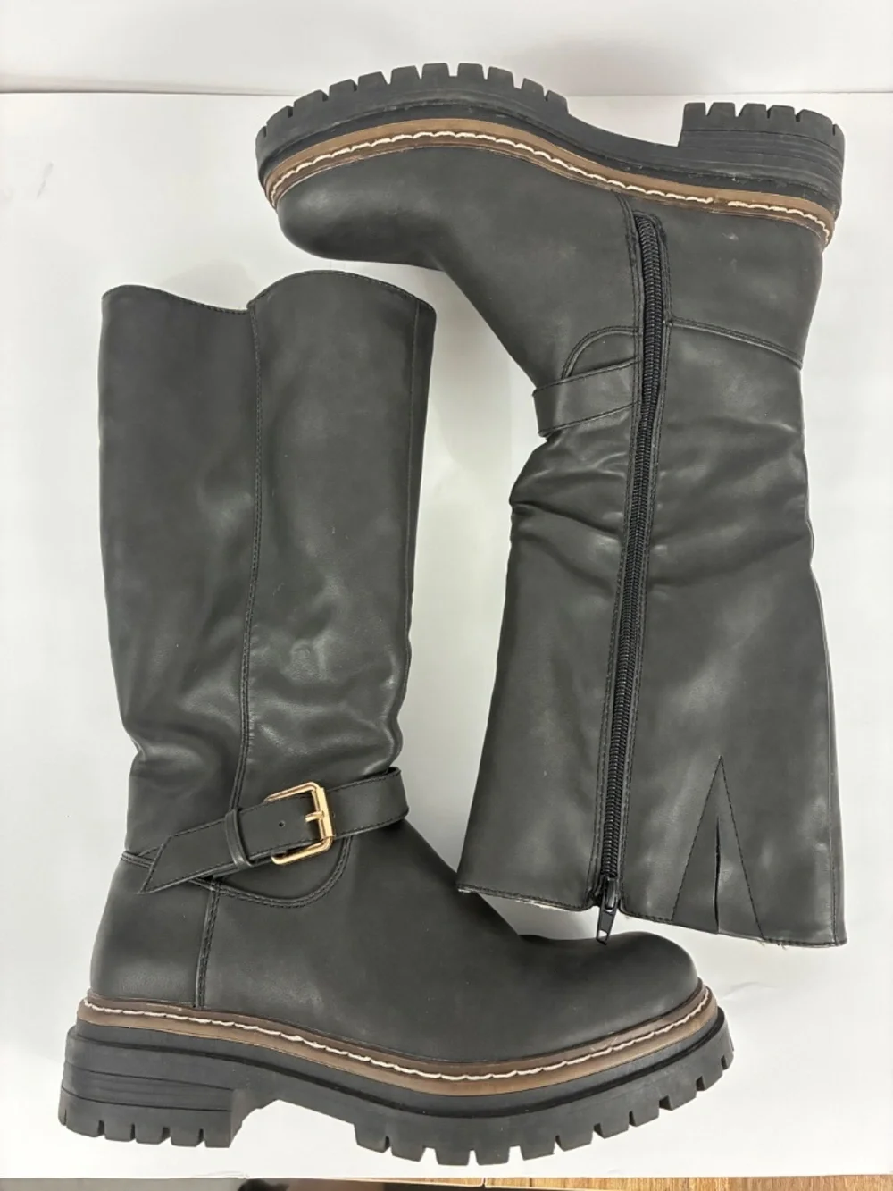 Nautica Talor Sherpa Lined Riding Boots 6 Knee High Lug Sole Black Leather Shoe